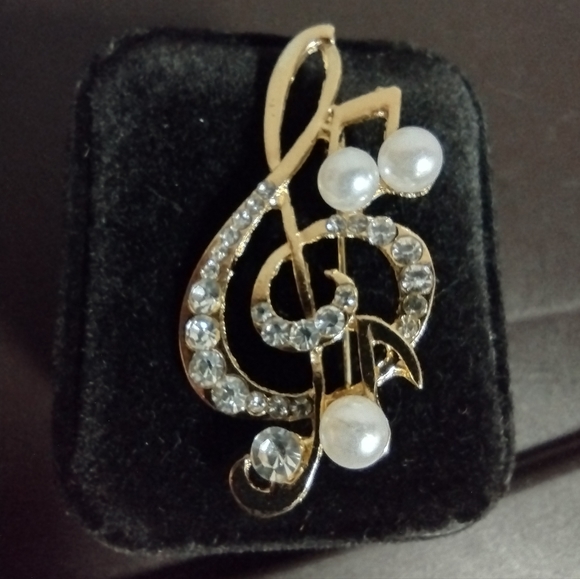 unknown Jewelry - GOLD & GEM ENCRUSTED MUSIC NOTE BROACH/PIN